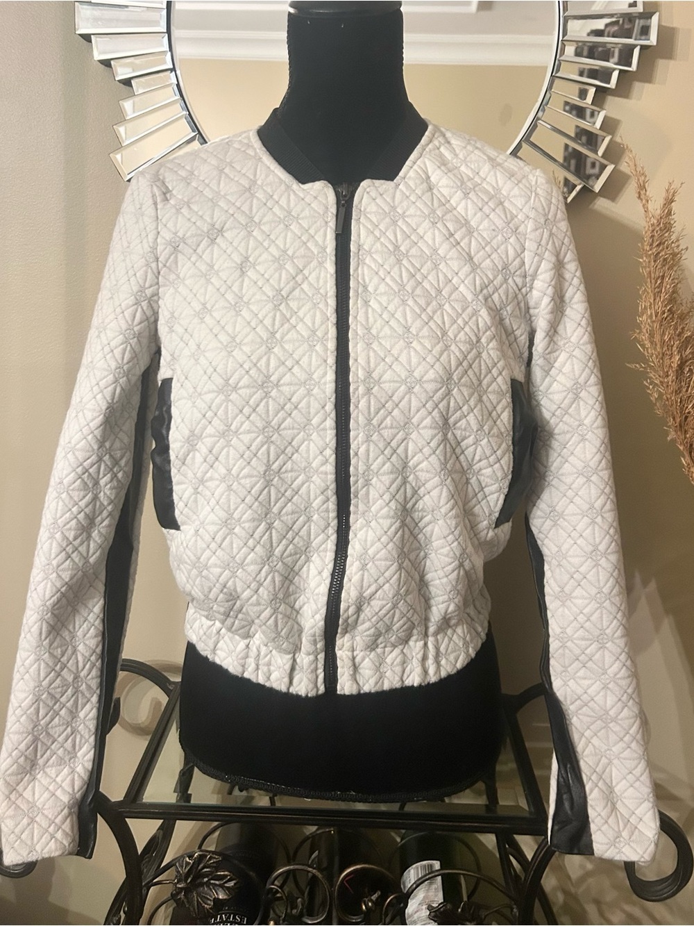Vero Moda White Quilted Bomber Jacket with Black Trim